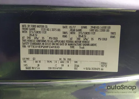 2017 Ford F-150 Xlt z USA, uszkodzony, nr VIN 1FTEX1EP2HFC41533